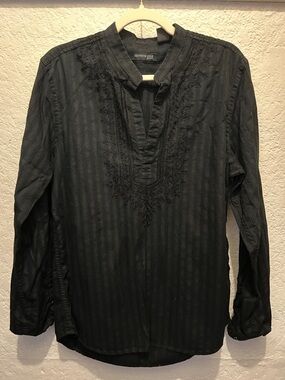 Kenneth Cole Black Embroidered V-Neck Tunic